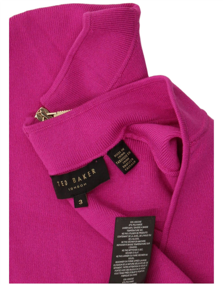 Vestido feminino Ted Baker sem mangas evasê tamanho 3 viscose rosa médio