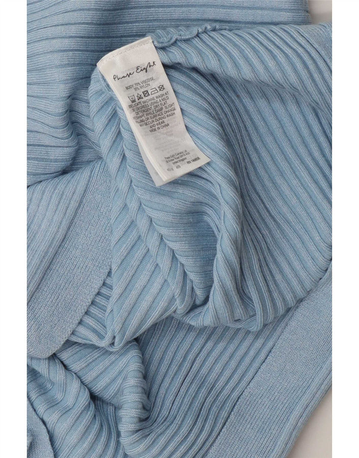Top feminino regular Phase Eight manga 3/4 Reino Unido 14 viscose listrada azul grande
