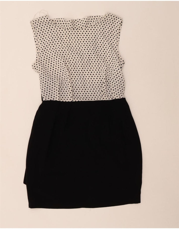 CLOSET Vestido feminino sem mangas com bainha UK 14 médio preto bolinhas
