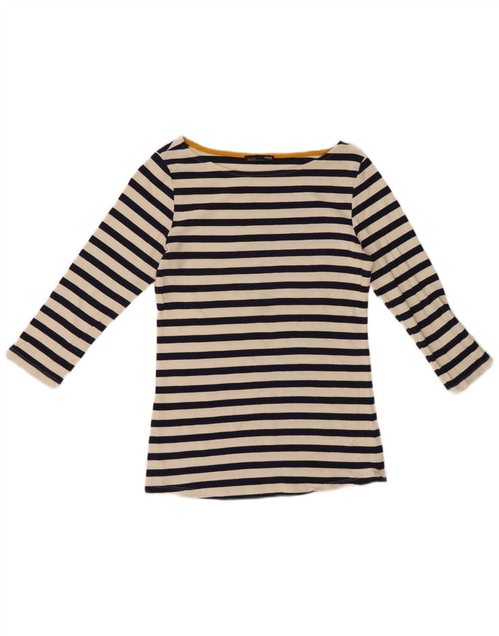 Top feminino Zara manga 3/4 Reino Unido 12 listrado preto médio