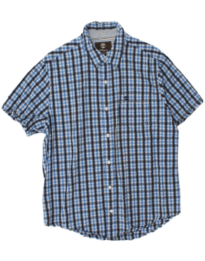 Camisa masculina de manga curta regular fit TIMBERLAND grande algodão xadrez azul