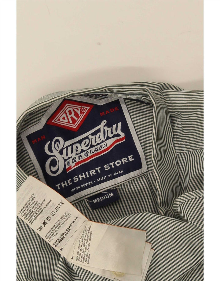 Camisa masculina Superdry cinza médio listrado algodão