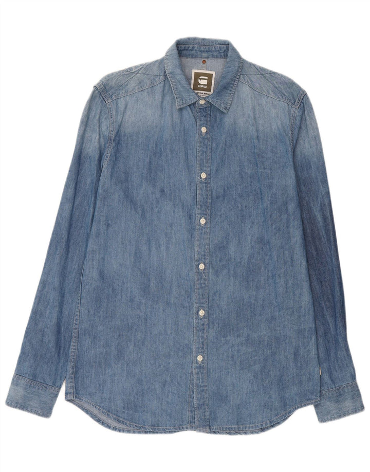 Camisa jeans masculina G-Star grande algodão azul