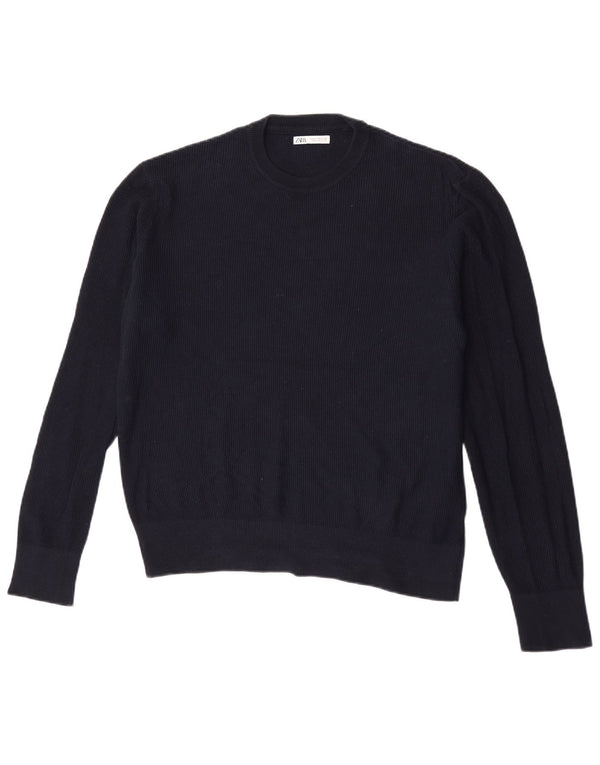 Zara Suéter masculino com gola redonda médio azul marinho