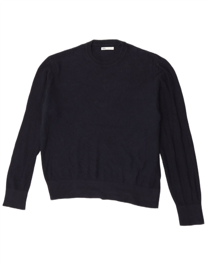 Zara Suéter masculino com gola redonda médio azul marinho