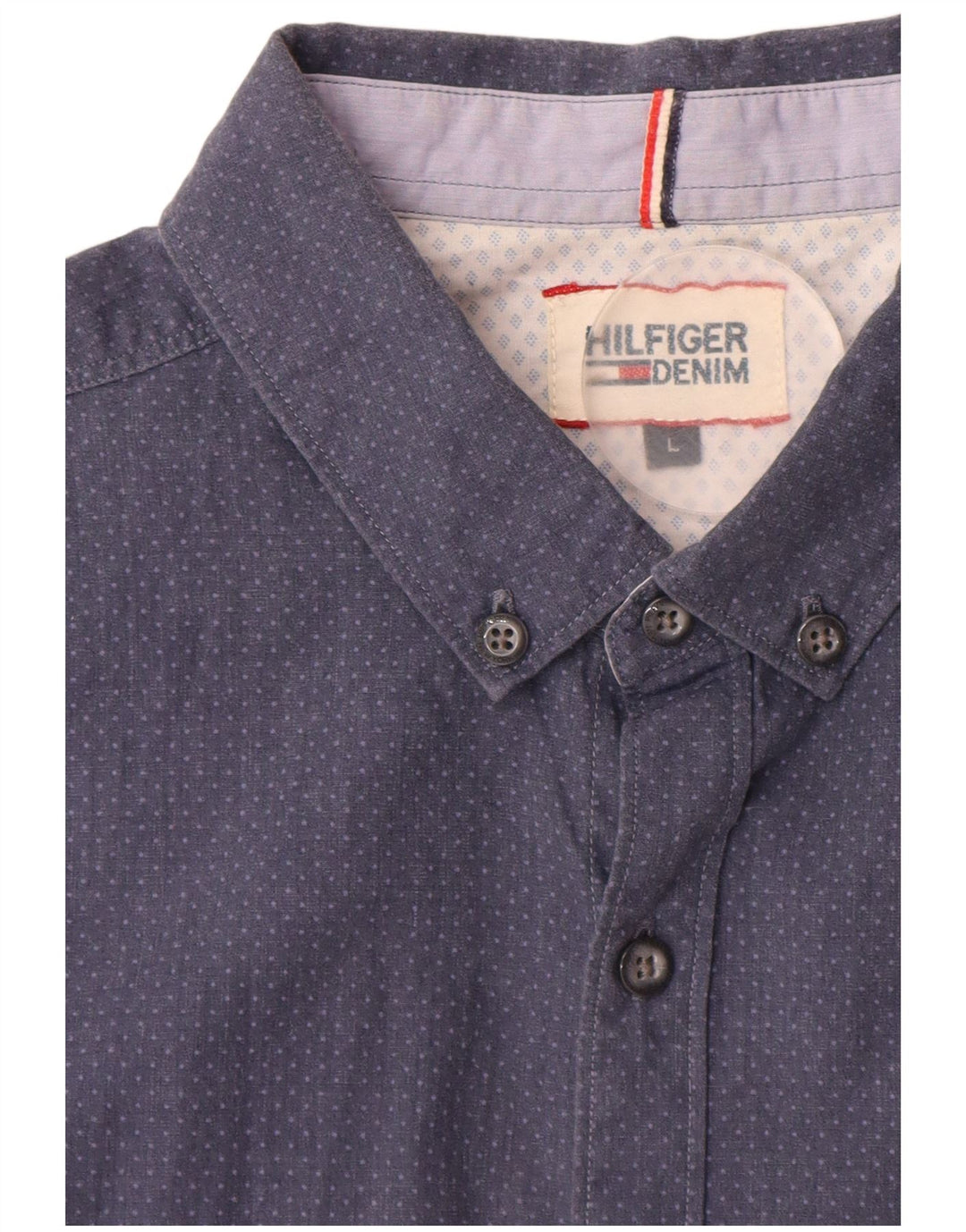 Camisa masculina de manga curta Tommy Hilfiger grande azul manchada