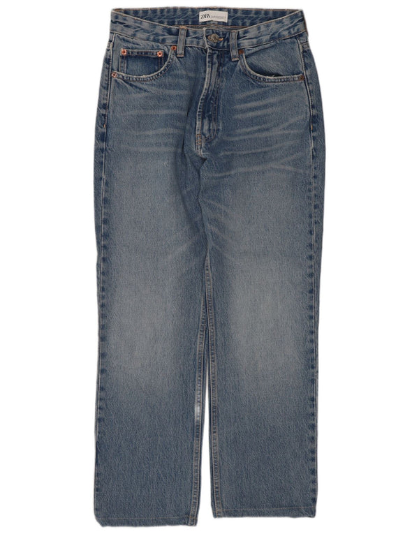 Zara Calça Jeans Feminina Crop Straight EU 38 Pequeno W28 L25 Azul