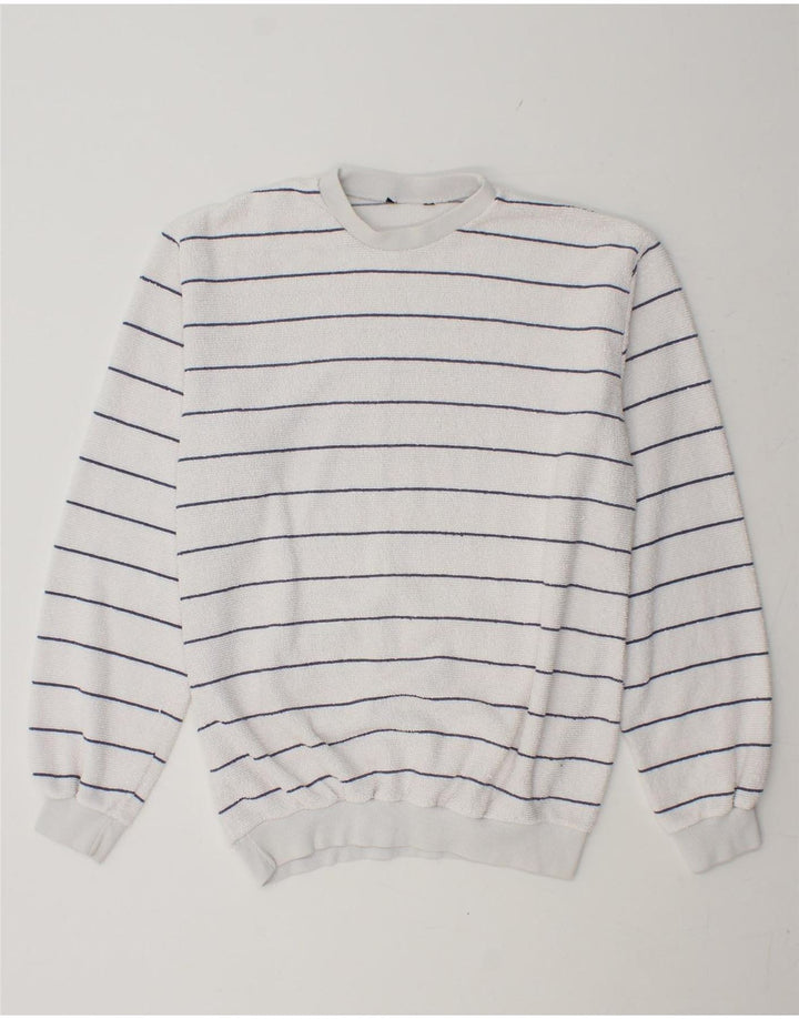 VINTAGE Womens Sweatshirt Jumper UK 16 Large White Striped Cotton Vintage Vintage and Second-Hand Vintage from Messina Hembry 