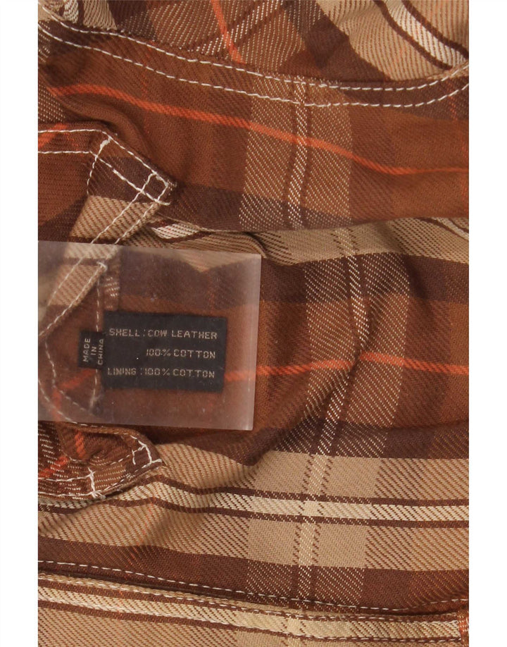 Jaqueta reversível masculina Diesel UK 40 grande couro xadrez marrom