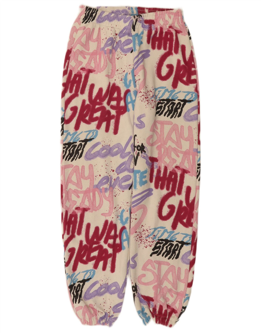 ZARA Girls Graphic Tracksuit Calças Joggers 13-14 anos Off White Cotton