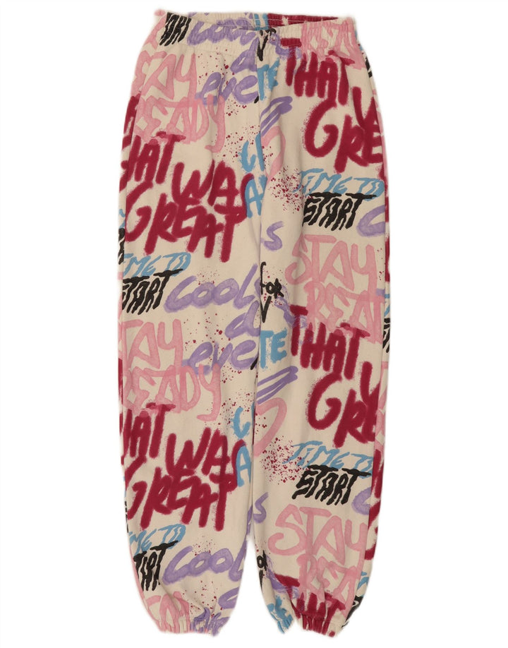 ZARA Girls Graphic Tracksuit Calças Joggers 13-14 anos Off White Cotton