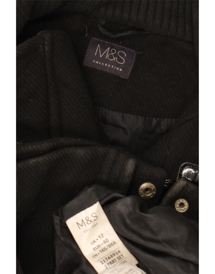 Casaco Duffle feminino com capuz Marks & Spencer Reino Unido 12 poliéster preto médio