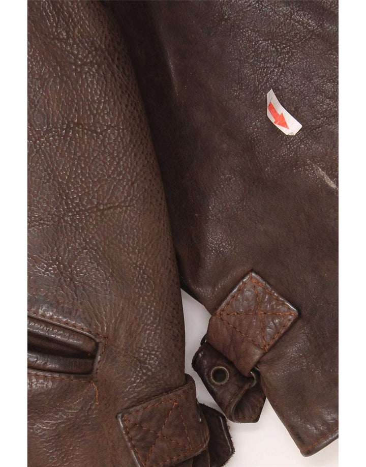 Jaqueta de couro masculina vintage UK 36 pequena marrom