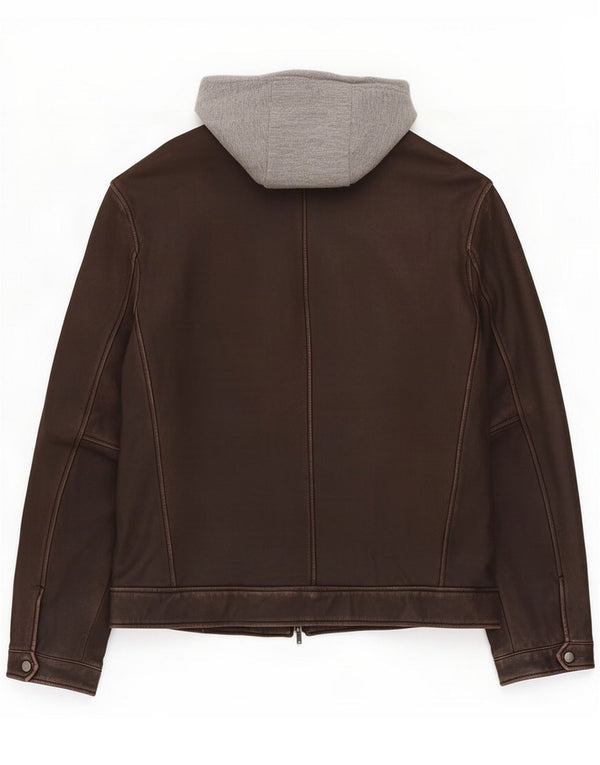 Jaqueta masculina de couro com capuz Conbipel IT 52 grande marrom