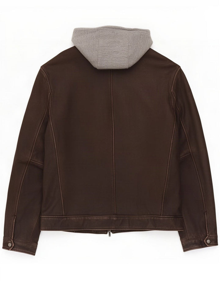 Jaqueta masculina de couro com capuz Conbipel IT 52 grande marrom
