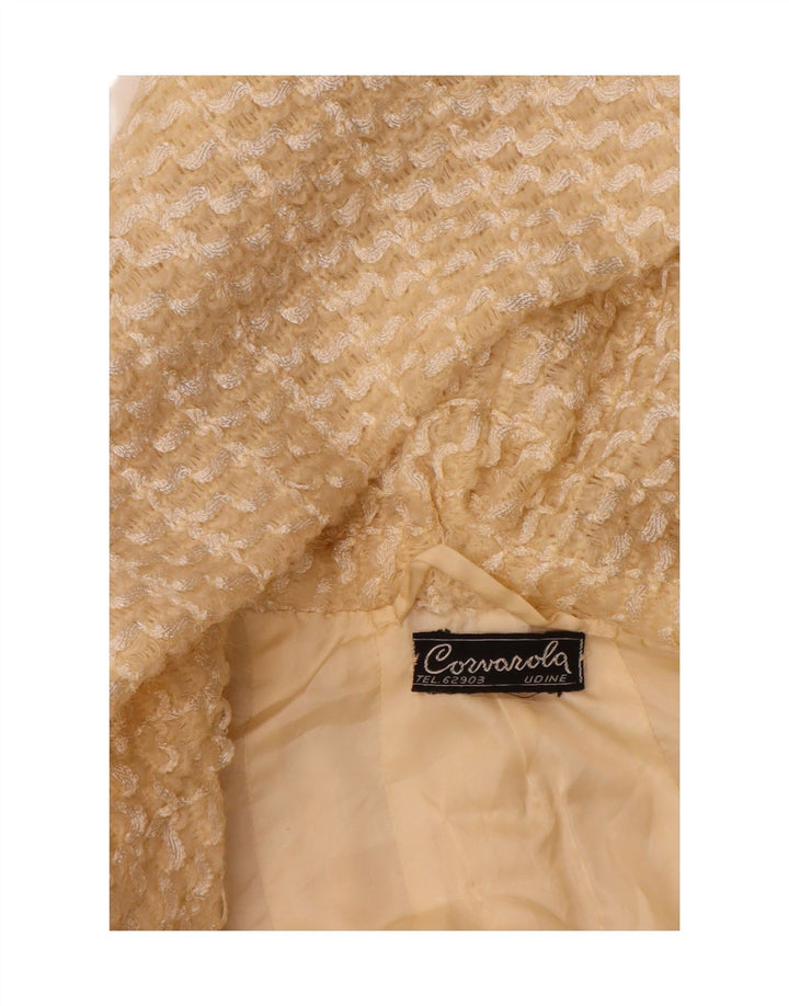 Sobretudo feminino vintage com capuz UK 12 listrado amarelo médio