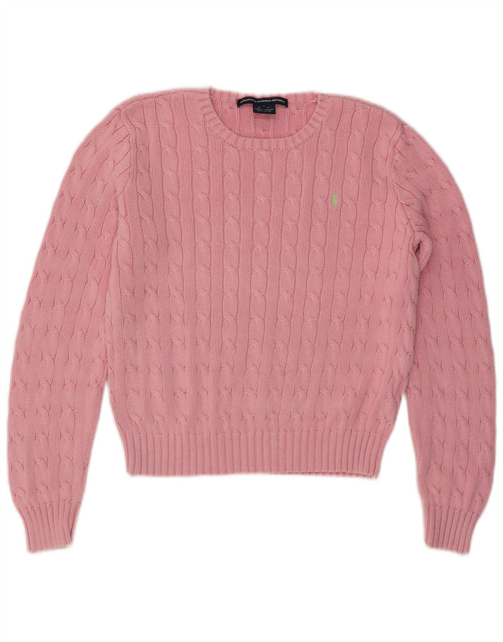 Suéter feminino RALPH LAUREN com gola redonda e gola redonda, tamanho grande, rosa