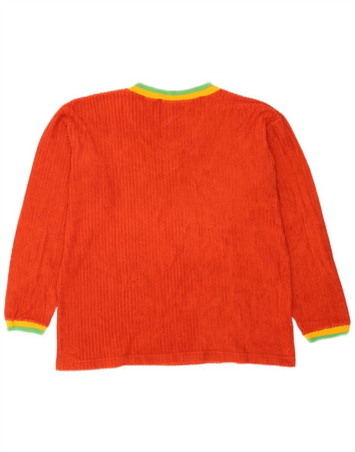 Top feminino vintage de manga comprida US 8 algodão colorblock laranja médio