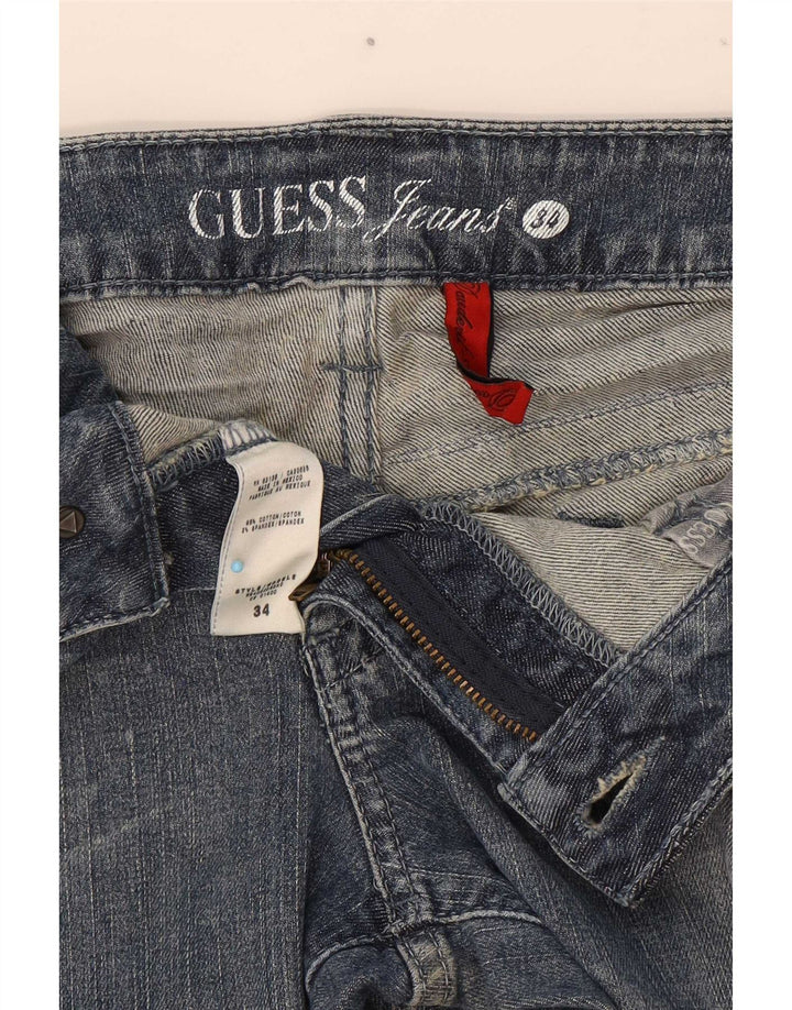 Guess Jeans femininos desgastados com bootcut W34 L30 azul algodão