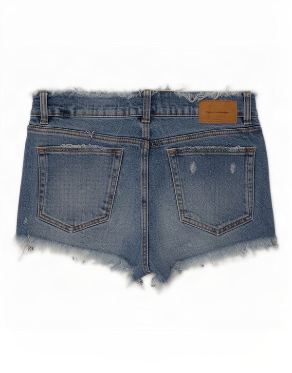 Zara Shorts jeans feminino Trafaluc desgastado UE 38 pequeno W28 algodão azul