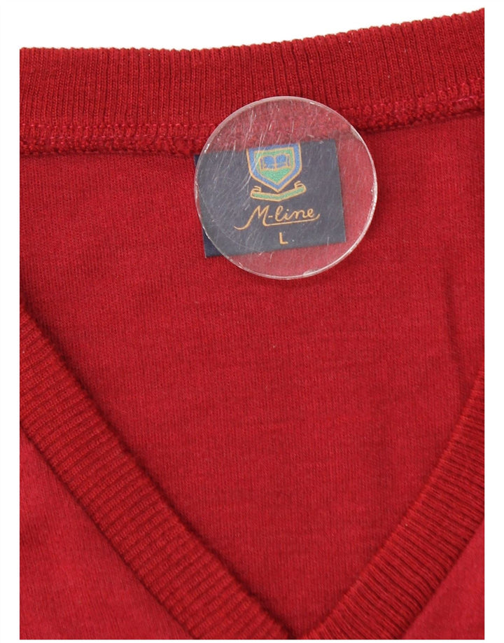 Suéter masculino VINTAGE com decote em V grande poliacrílico vermelho