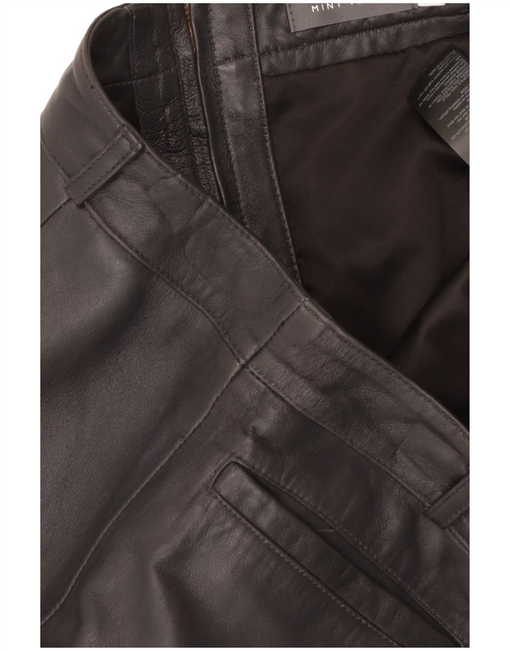 Saia feminina de couro MINT VELVET Reino Unido 14 grande W34 couro preto