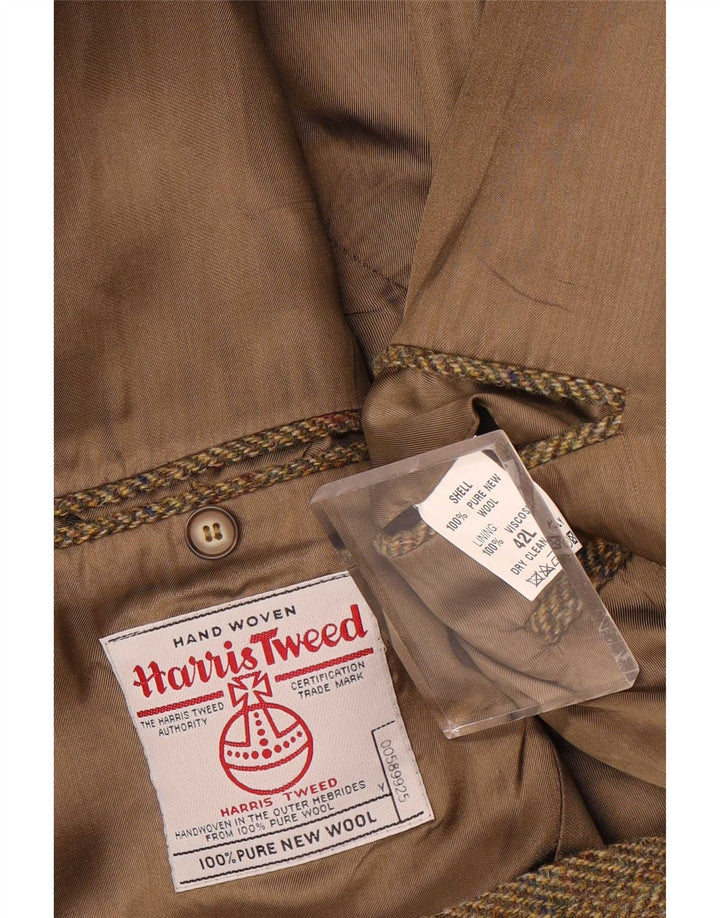 Jaqueta blazer masculina Harris Tweed Longline UK 42 XL cáqui espinha de peixe