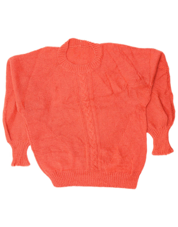 Suéter feminino vintage com gola redonda grande UK 20 2XL laranja