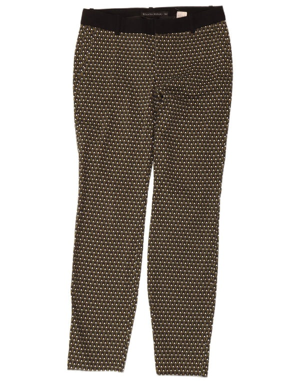 Calça feminina casual skinny Zara XS W24 L29 algodão geométrico preto