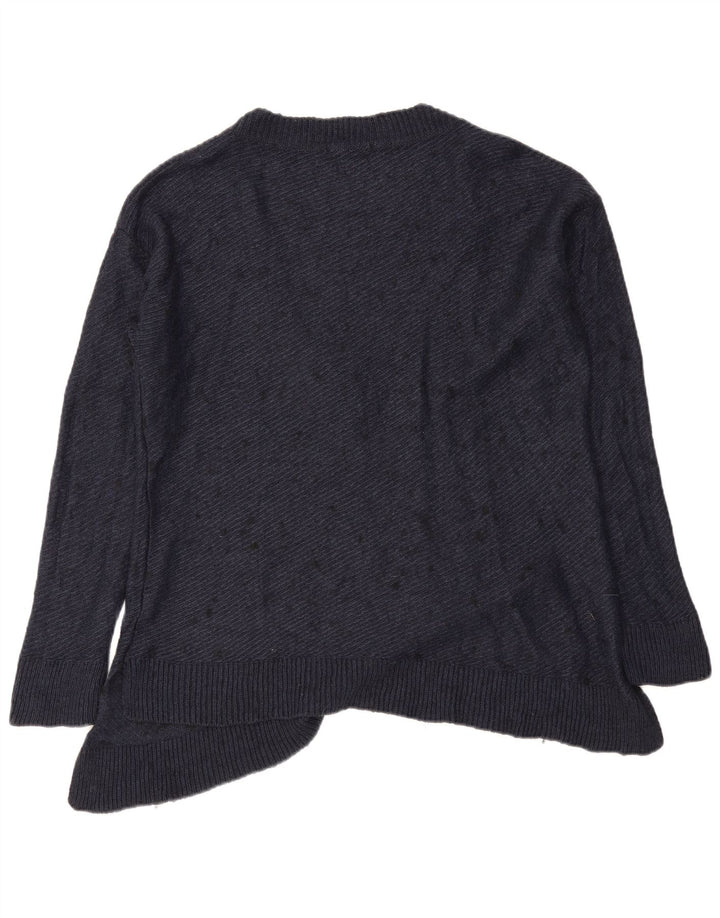 Zara Suéter feminino oversized com decote em V Reino Unido 14 médio azul marinho manchado