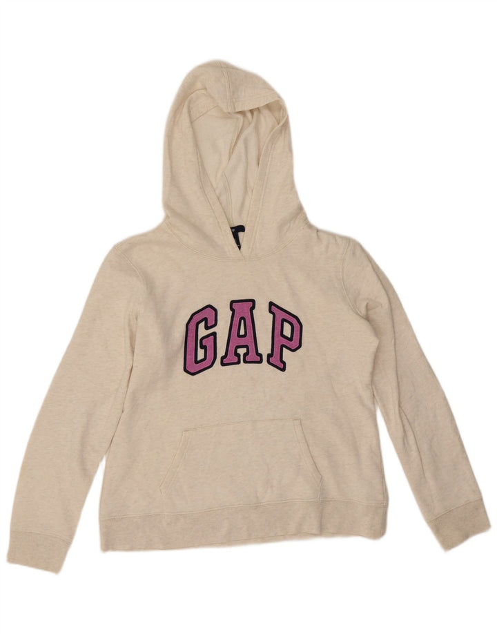 Suéter com capuz gráfico feminino Gap UK 14 médio branco