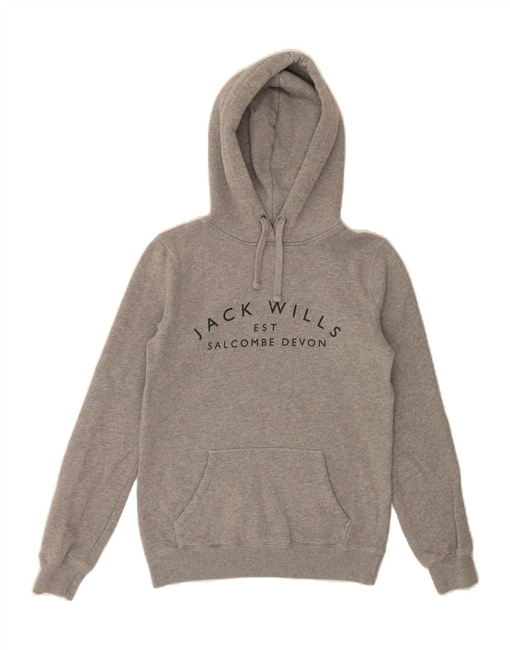 JACK WILLS Womens Graphic Hoodie Jumper UK 6 XS Grey Cotton Vintage Jack Wills and Second-Hand Jack Wills from Messina Hembry 