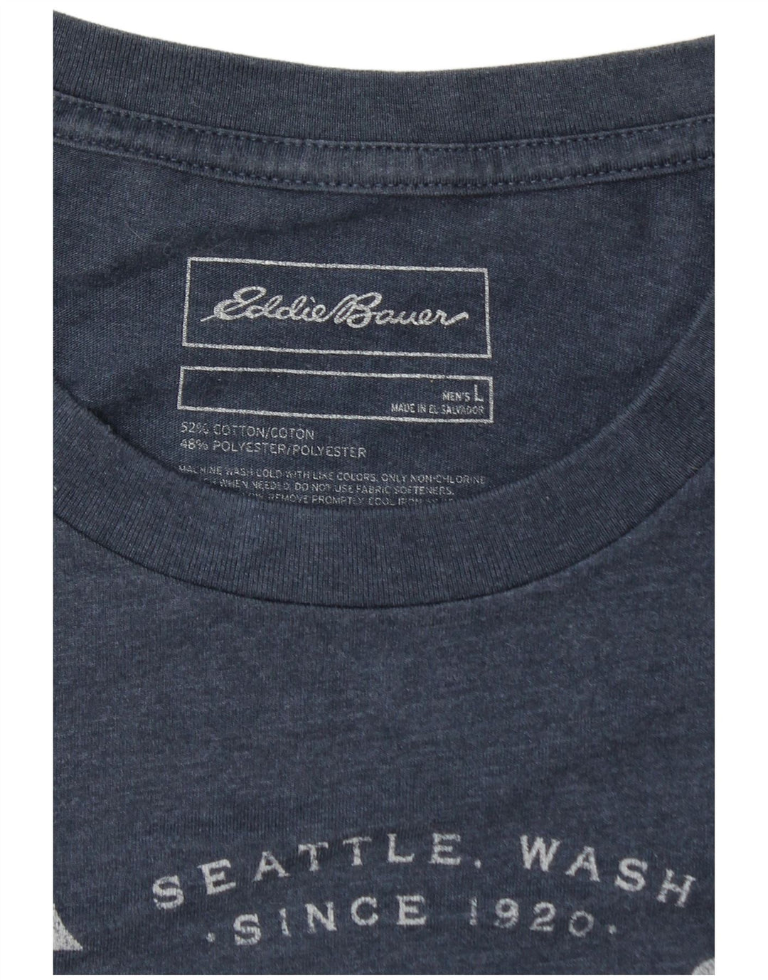 Camiseta masculina EDDIE BAUER com estampa gráfica grande de algodão azul