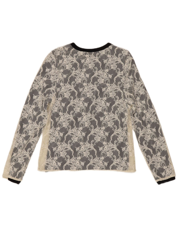 Blusa feminina de manga comprida Marks & Spencer Reino Unido 12 médio preto floral