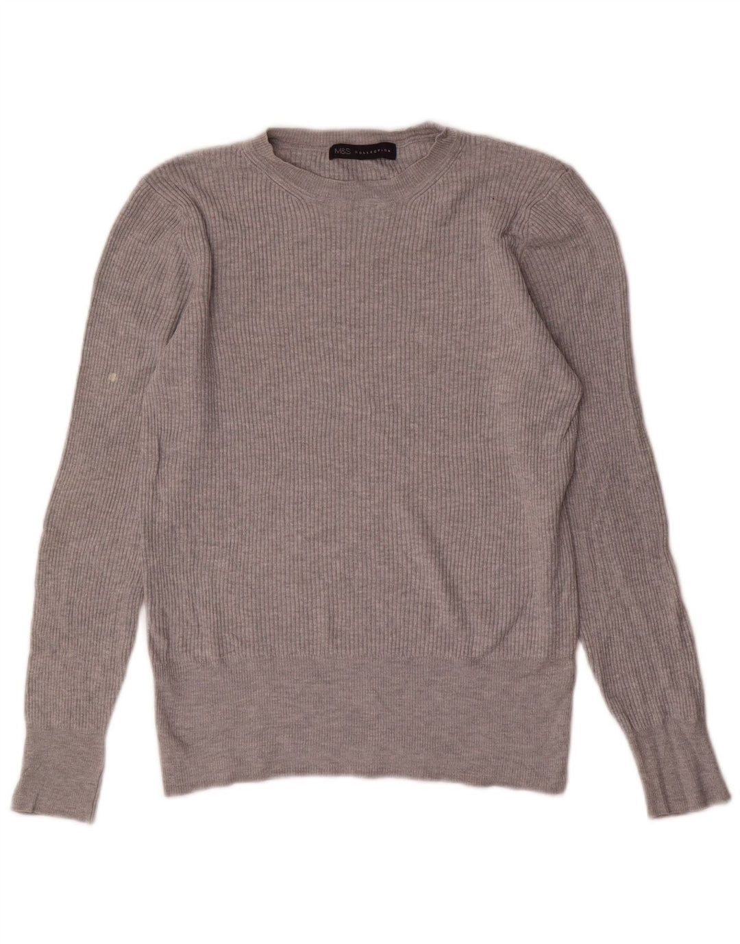 Suéter feminino Marks & Spencer com gola redonda Reino Unido 12 viscose cinza médio