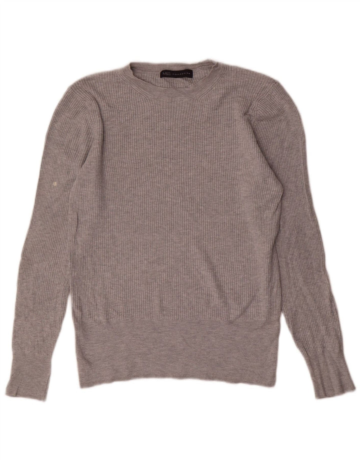 Suéter feminino Marks & Spencer com gola redonda Reino Unido 12 viscose cinza médio
