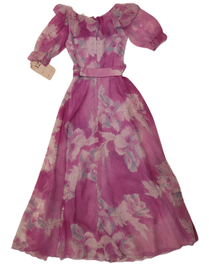 Vestido maxi feminino JOHN BENTLEY Reino Unido 12 poliéster floral rosa médio