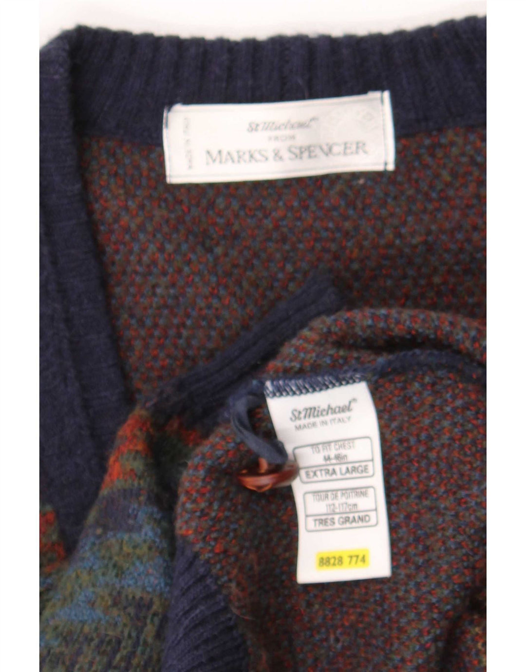 Suéter cardigã masculino Marks & Spencer St. Michael XL azul marinho retrô