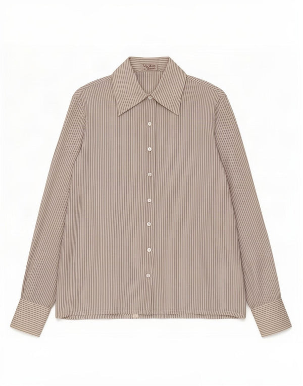Camisa feminina vintage IT 46 grande seda listrada branca