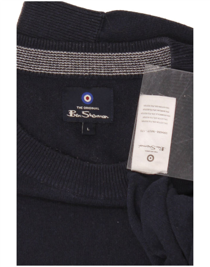 Suéter masculino BEN SHERMAN com gola redonda, grande algodão azul marinho