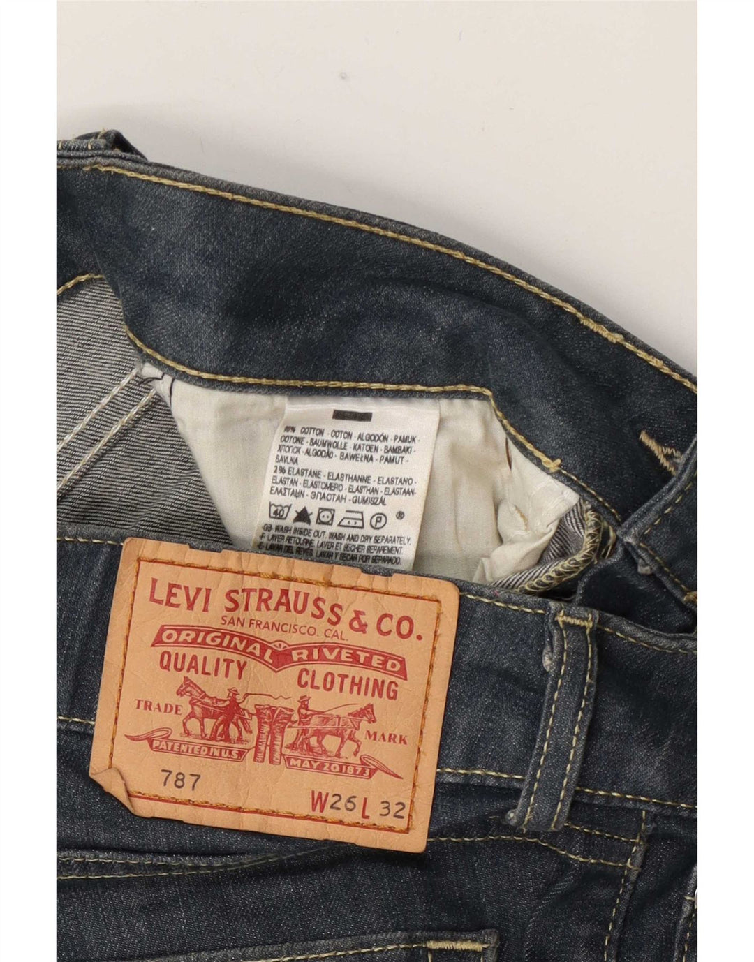 Jeans retos femininos Levi's W26 L32 algodão azul marinho