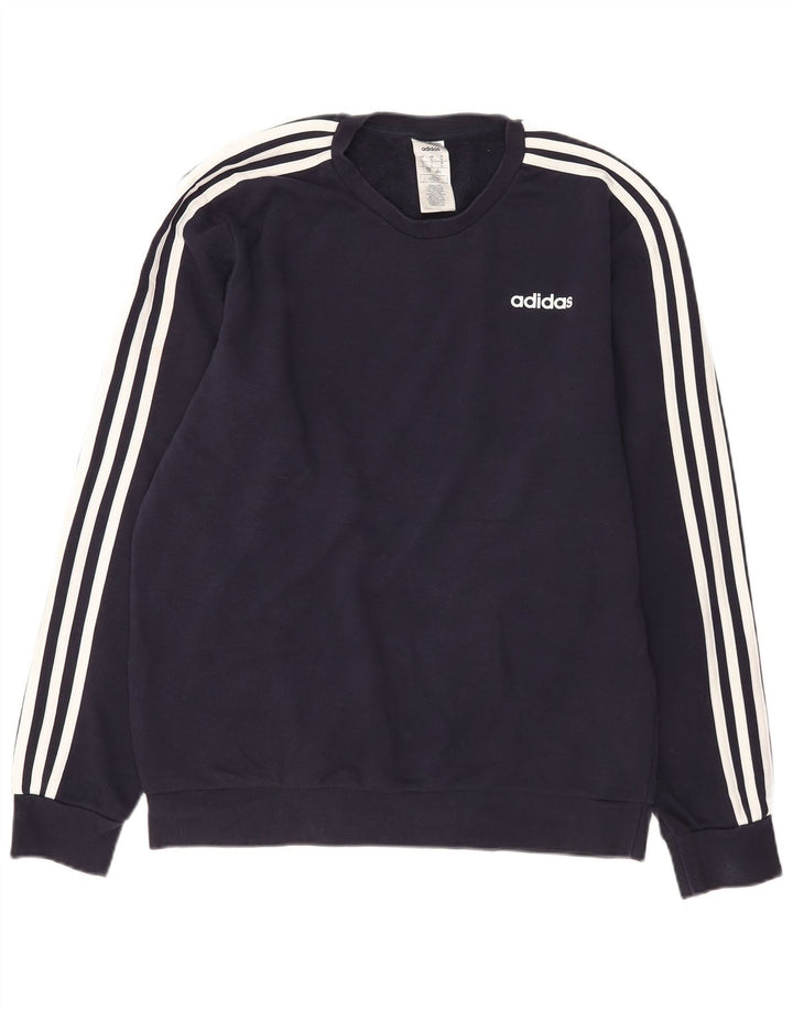 Adidas Mens Moletom Jumper Grande Algodão Azul Marinho