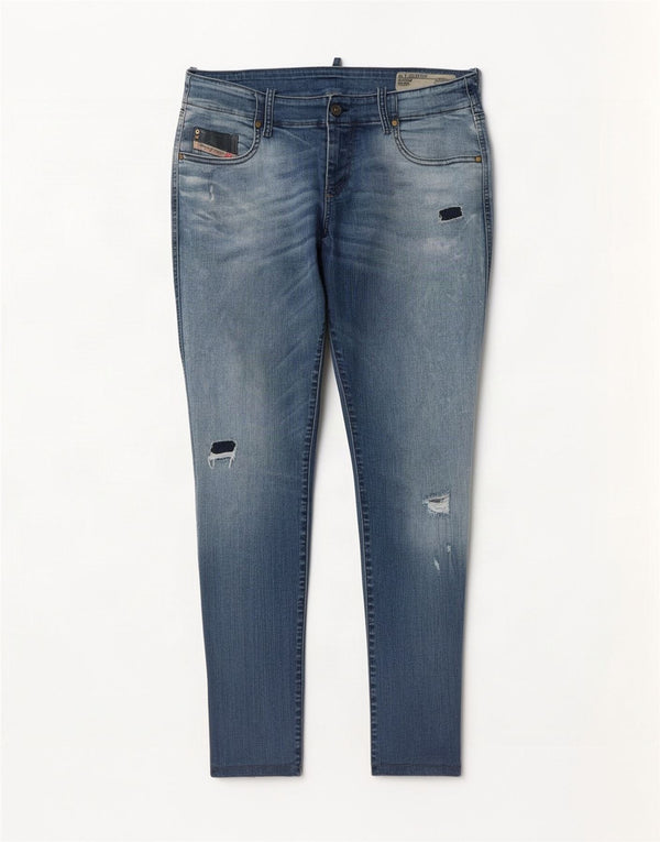 Jeans feminino diesel Guppe desgastado super slim skinny W32 L32 algodão azul