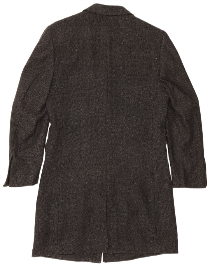 Sobretudo masculino French Connection UK 38 lã espinha de peixe cinza médio