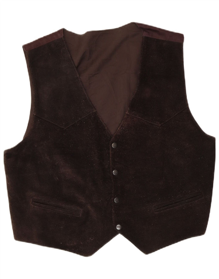 Colete de camurça masculino vintage 2XL poliéster marrom