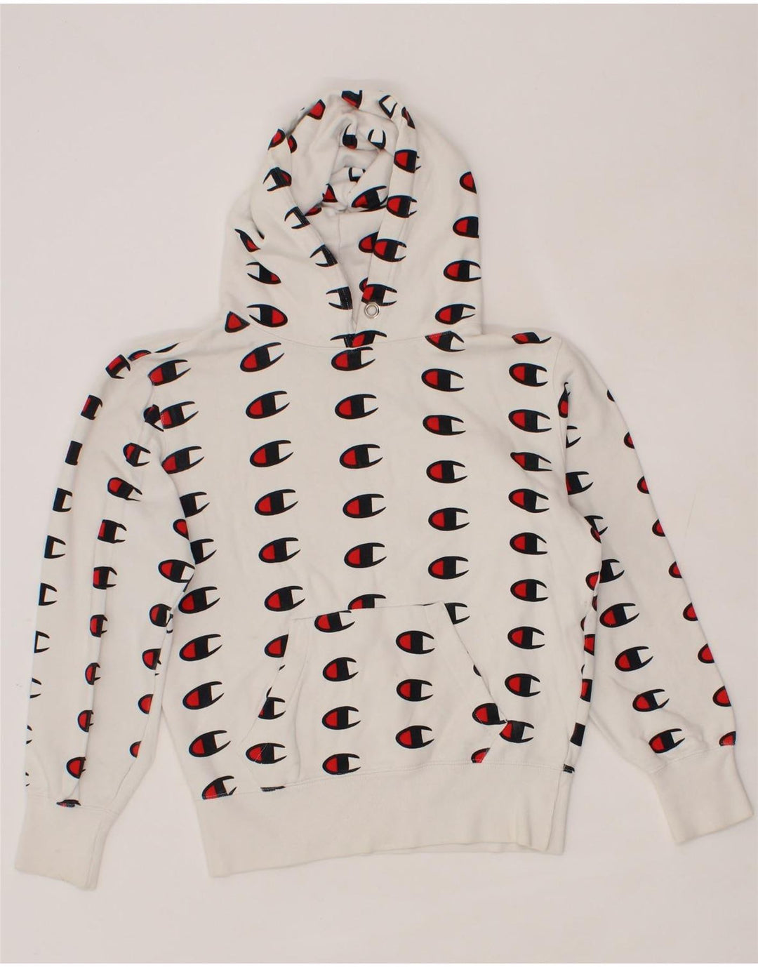 CHAMPION Womens Oversized Graphic Hoodie Jumper UK 6 XS White Vintage Champion and Second-Hand Champion from Messina Hembry 