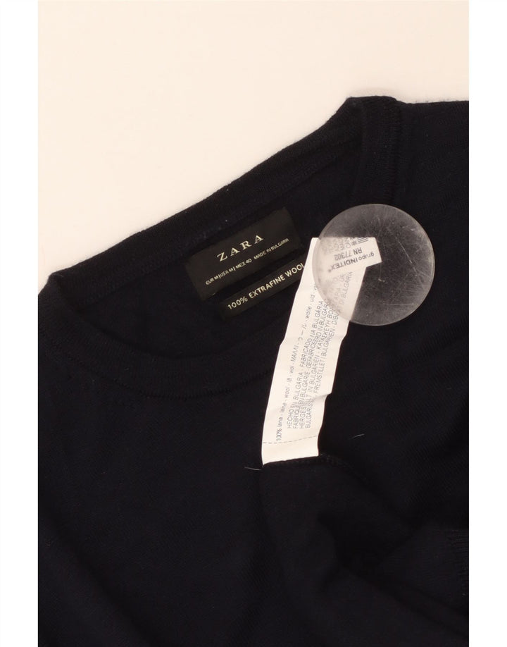 Zara Suéter masculino com gola redonda, lã azul marinho médio