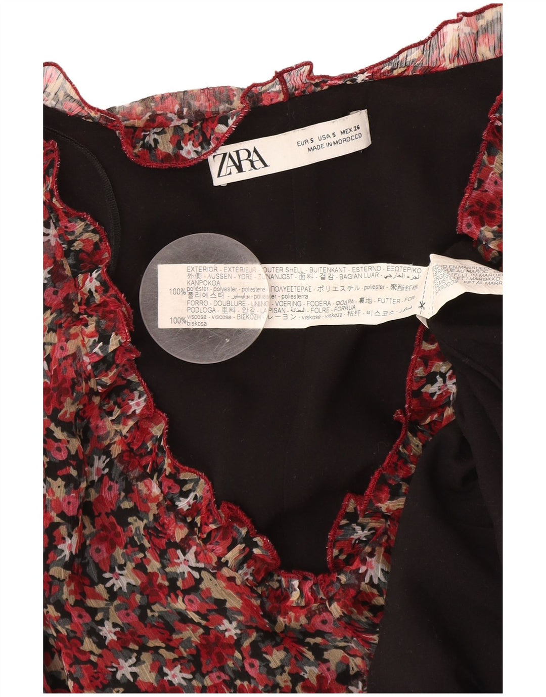 Vestido feminino de manga comprida Zara UK 10 pequeno poliéster floral vermelho