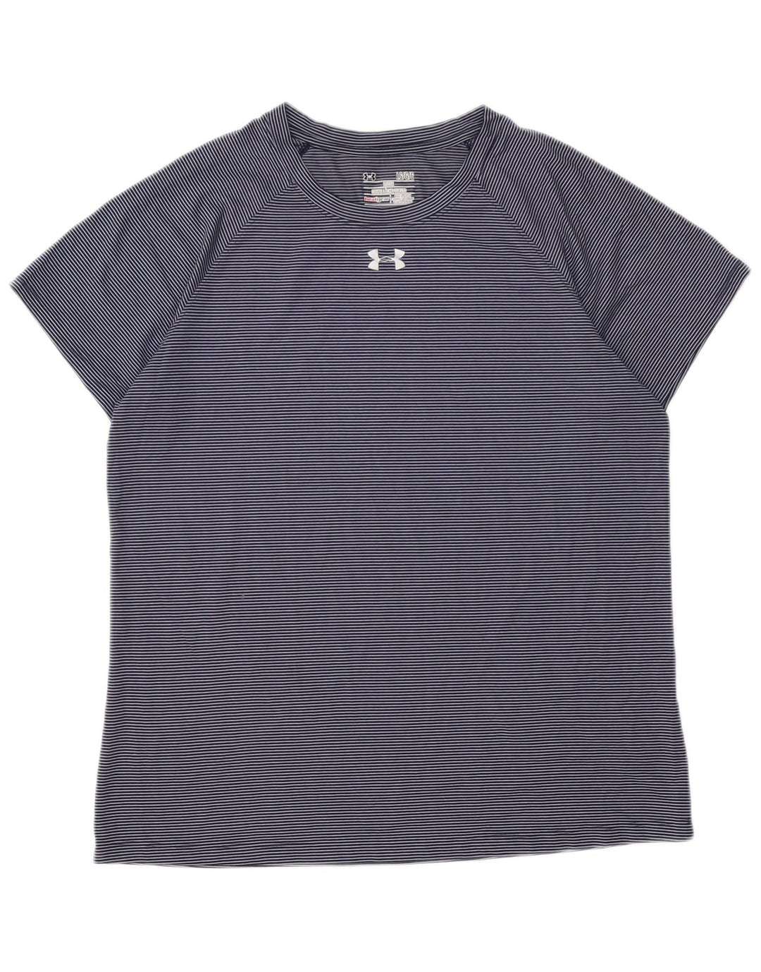 Camiseta feminina Under ARMOUR Heat Gear UK 16 grande listra azul marinho