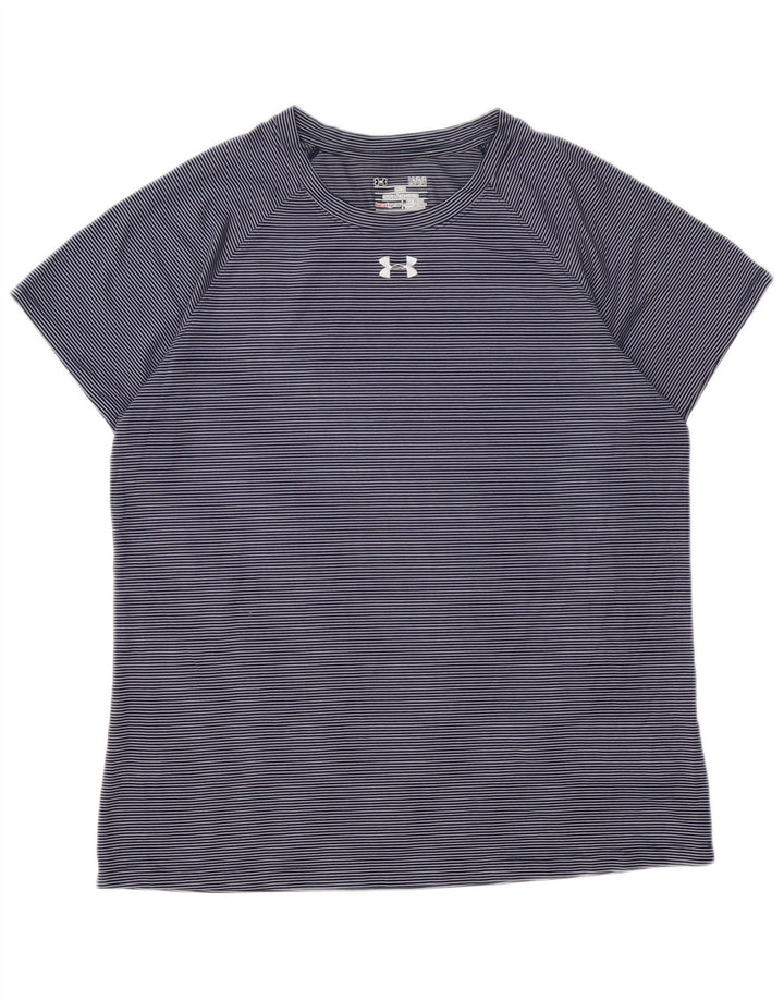 Camiseta feminina Under ARMOUR Heat Gear UK 16 grande listra azul marinho